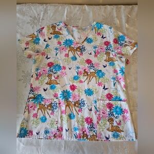 🔷️3 Items for$20🔷️ Disney - Women's Floral Bambi Scrub Top SZ M